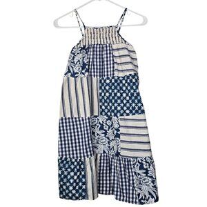 Cat & Jack Dress Girls 7 8 Blue Sundress Patchwork Ruffle Cottagecore Boho Midi